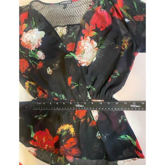 Express Blouse Womens Small Peplum Sheer Floral Dark Romantic Office Party Shirt - Picture 7 of 10